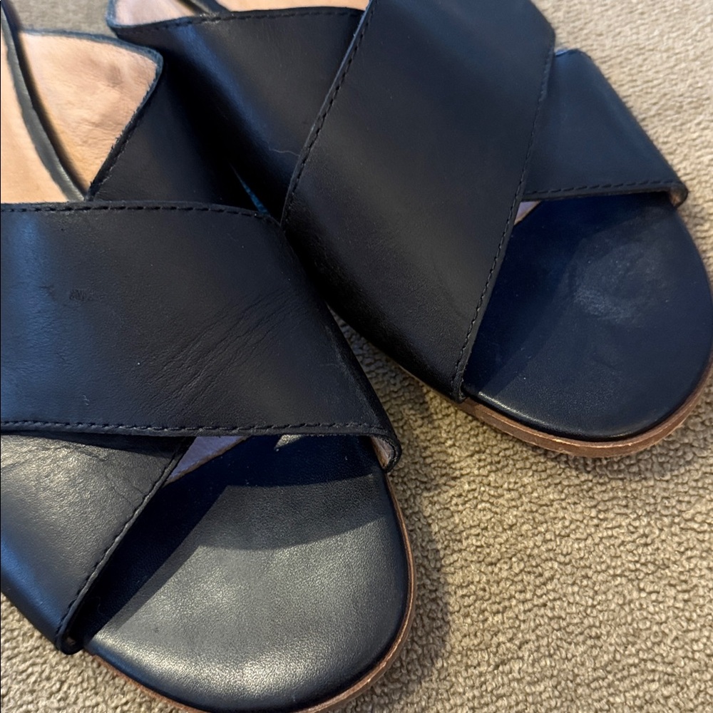 Madewell Black Leather Sandals Heels Shoes L2361 Size 7.5 (TD) - Picture 2 of 8